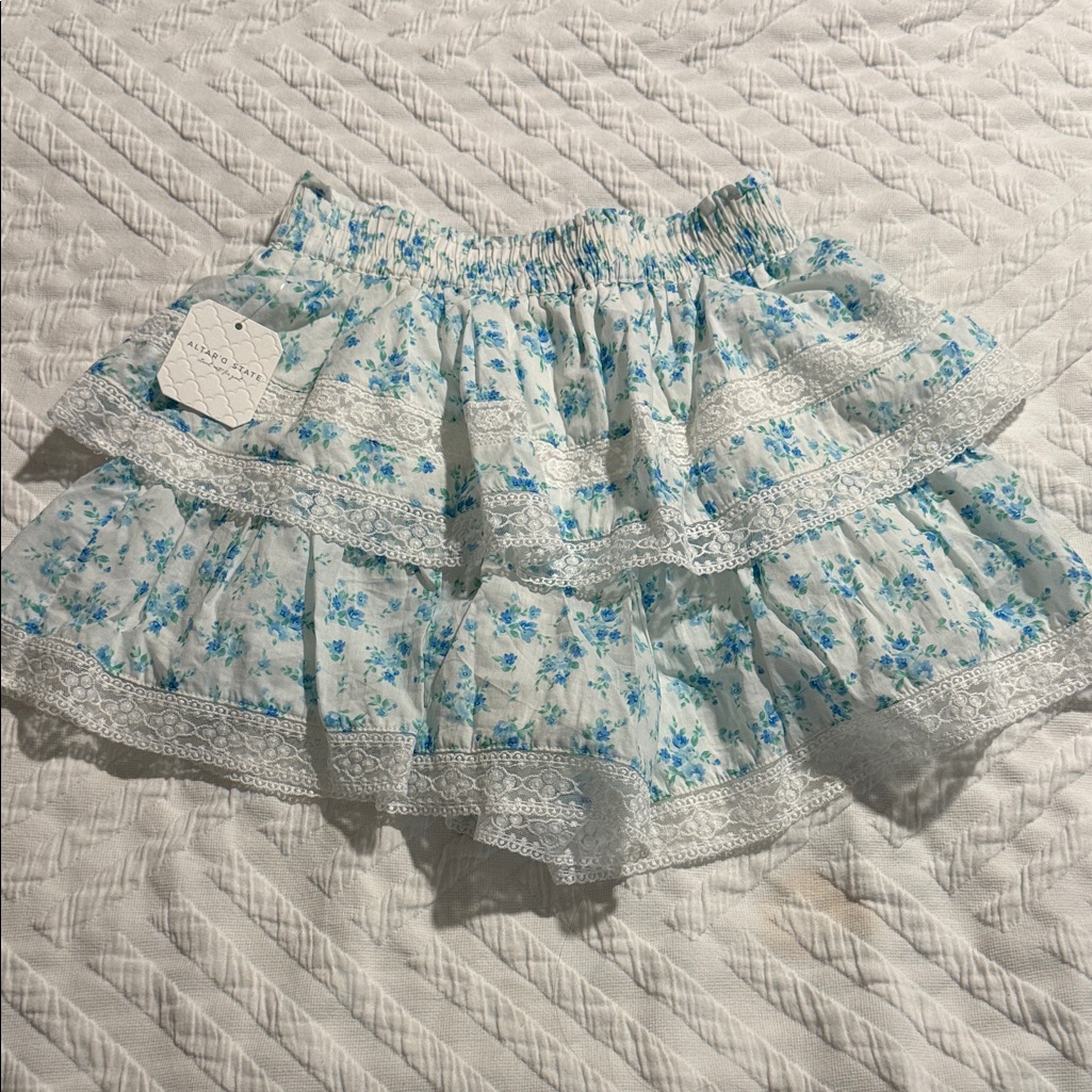 Altar'd State Blue And White Floral Mini Skirt
